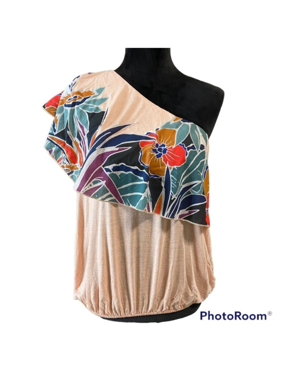 Free People Annika one shoulder Asymmetrical Ruffled Orange Blouse size small